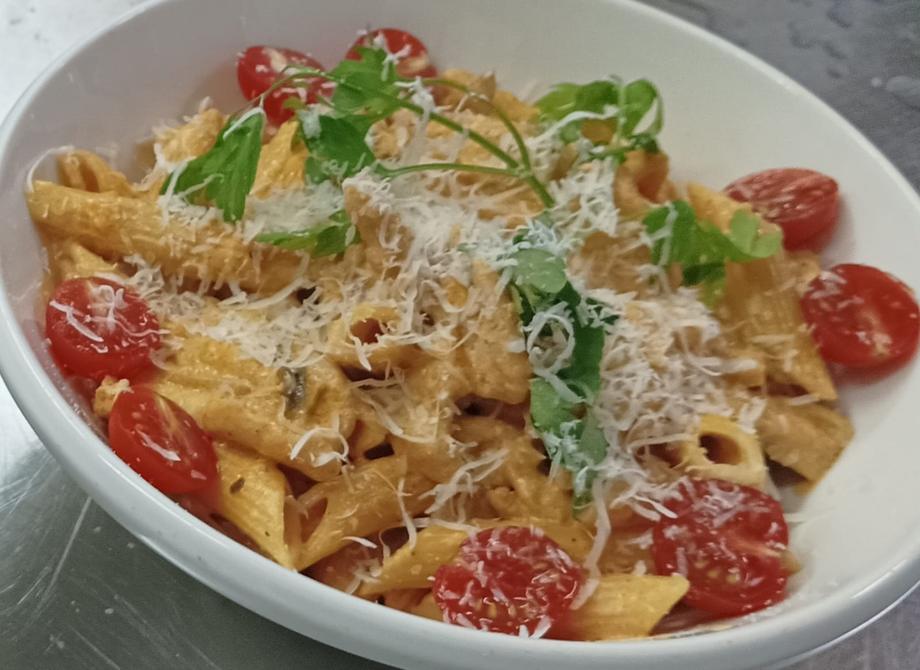 Penne arrabbiata with parmesan